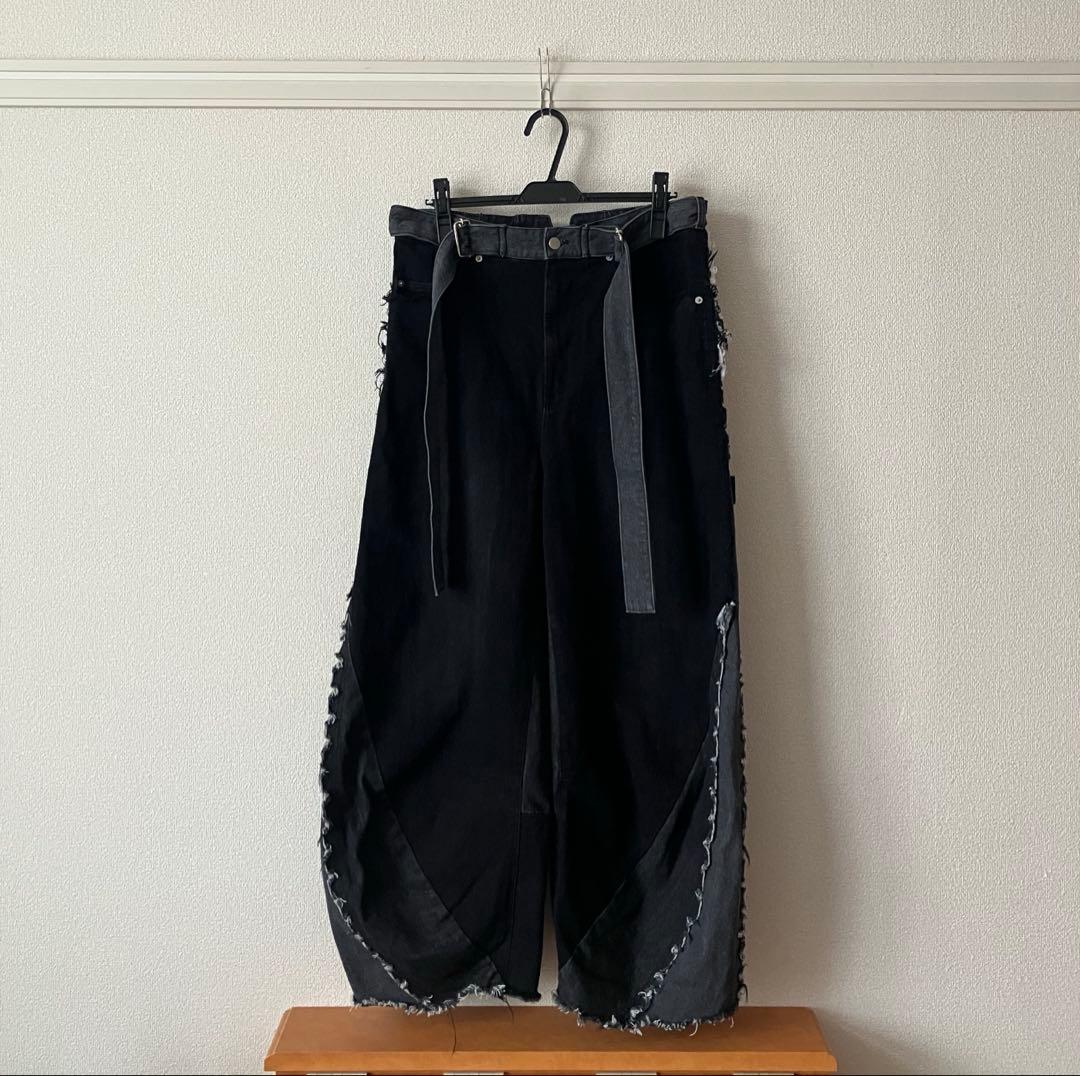 Knuth Marf ツーバックルパッチワークデニム ブラック ユニセックス