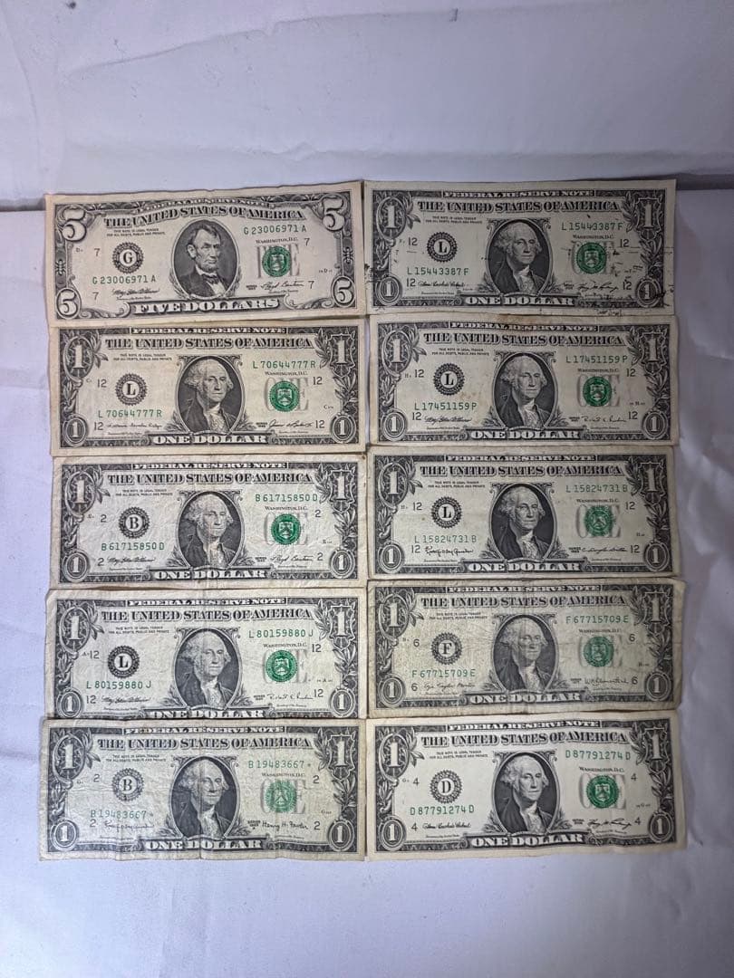 ★レア★アメリカ旧紙幣札5ドル１枚.1ドル９枚￼セットの計１０枚
