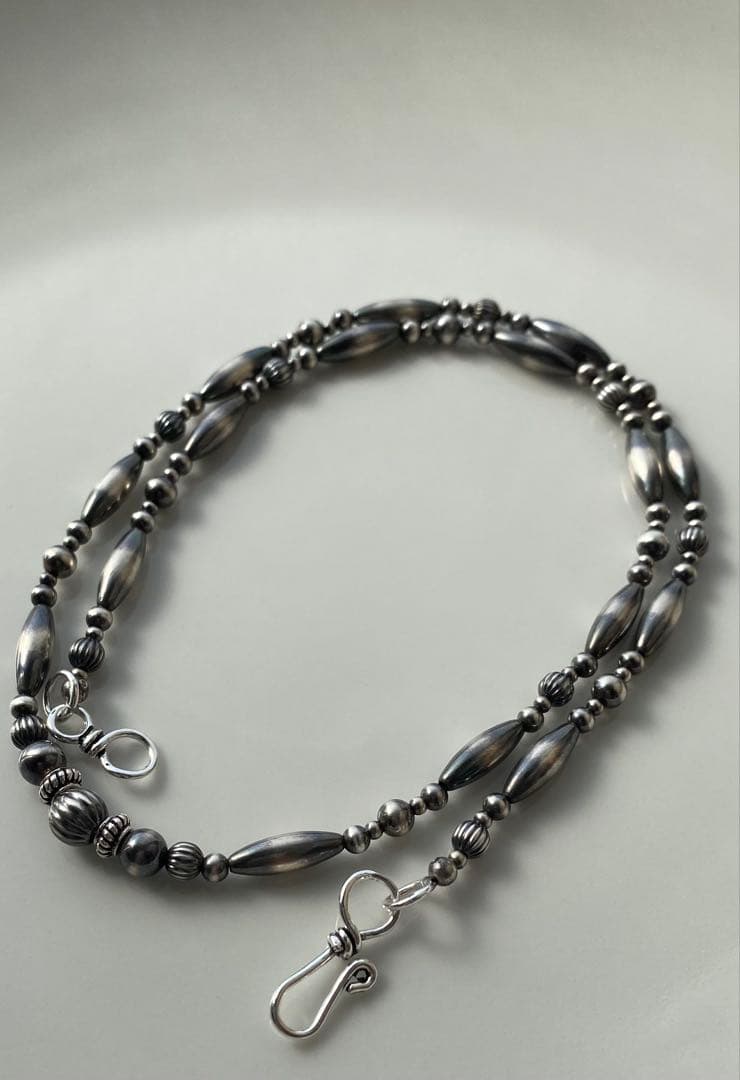 ナバホ ビーズ パール シルバー silver 925 ネックレス 燻銀 47