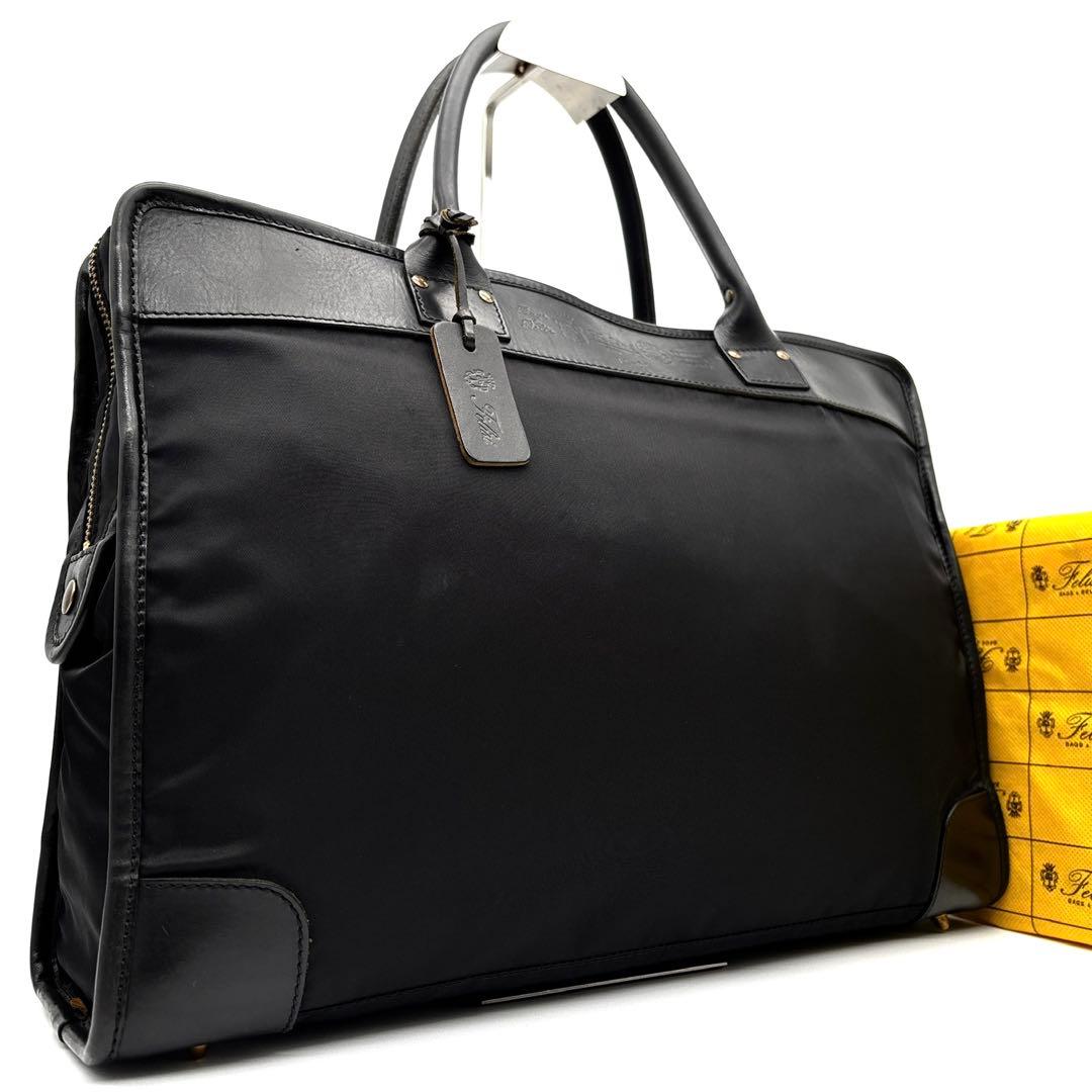 極美品 フェリージ ビジネスバッグ ロゴ 12-39 A4可 大容量 メンズ 黒