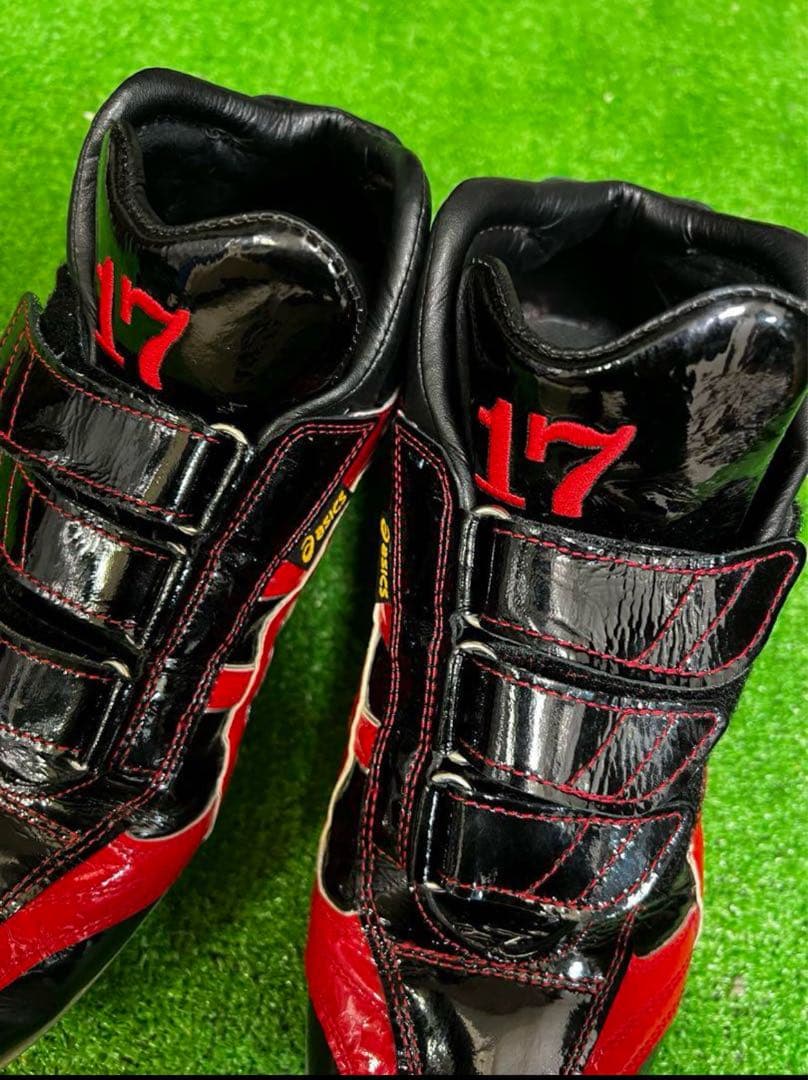 アシックス オーダー スパイク 26cm W 樹脂 ブラック レッド 刺繍 野球