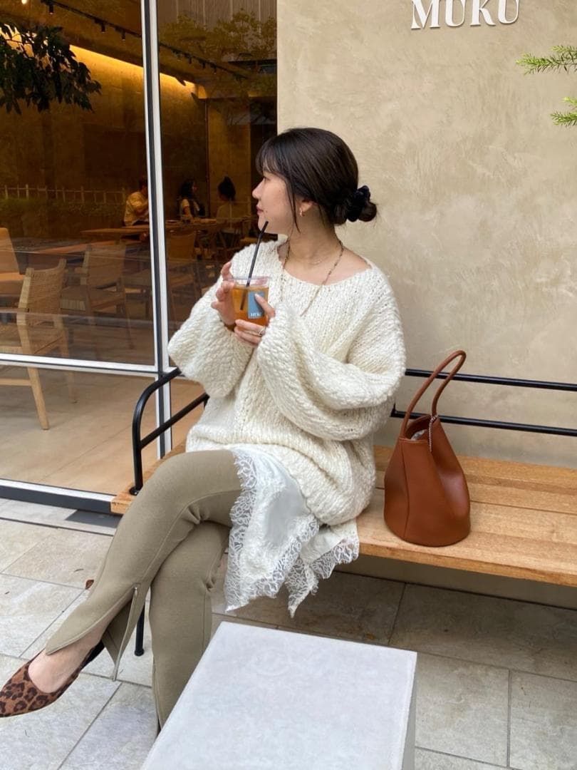 新品 入手困難 DOUDOU ウールスラブロービングニット オフホワイト