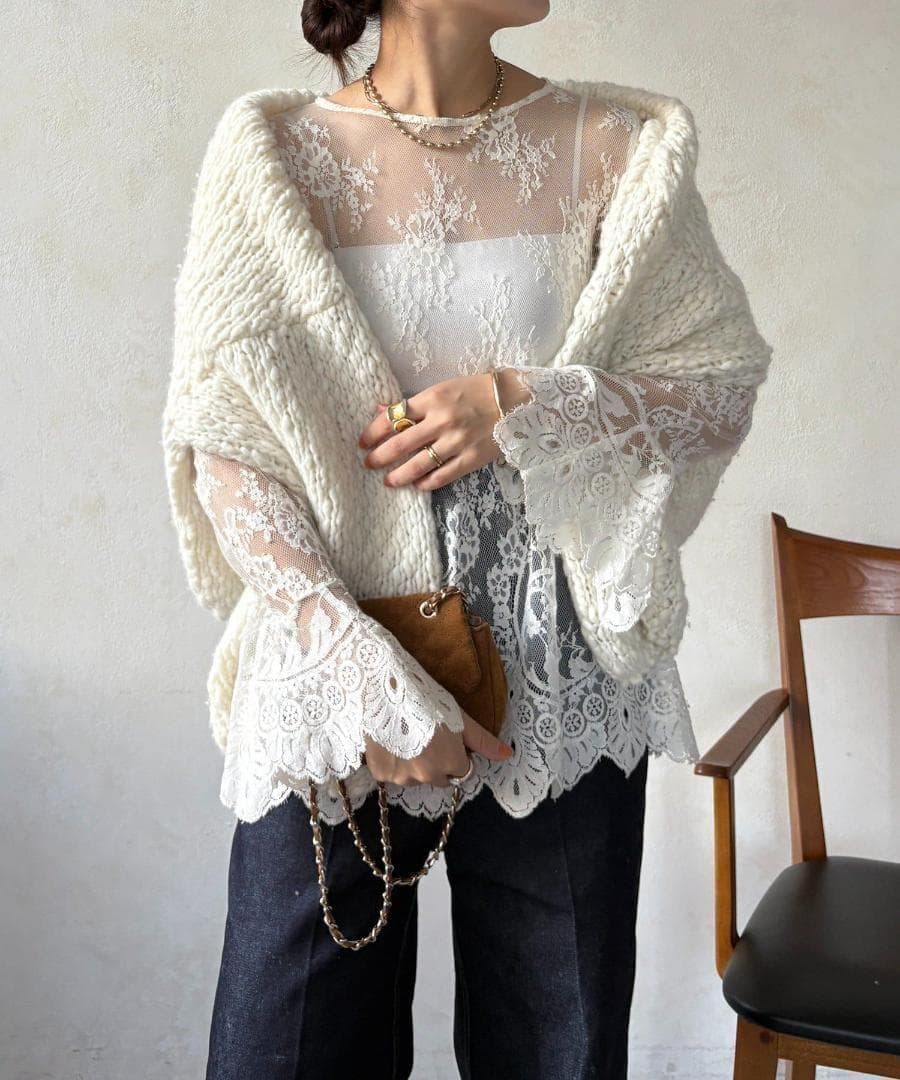 新品 入手困難 DOUDOU ウールスラブロービングニット オフホワイト