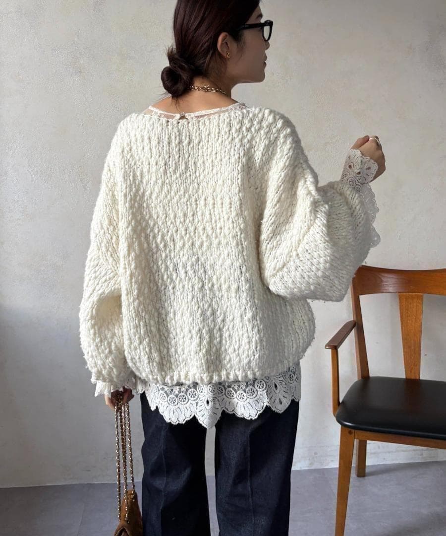 新品 入手困難 DOUDOU ウールスラブロービングニット オフホワイト