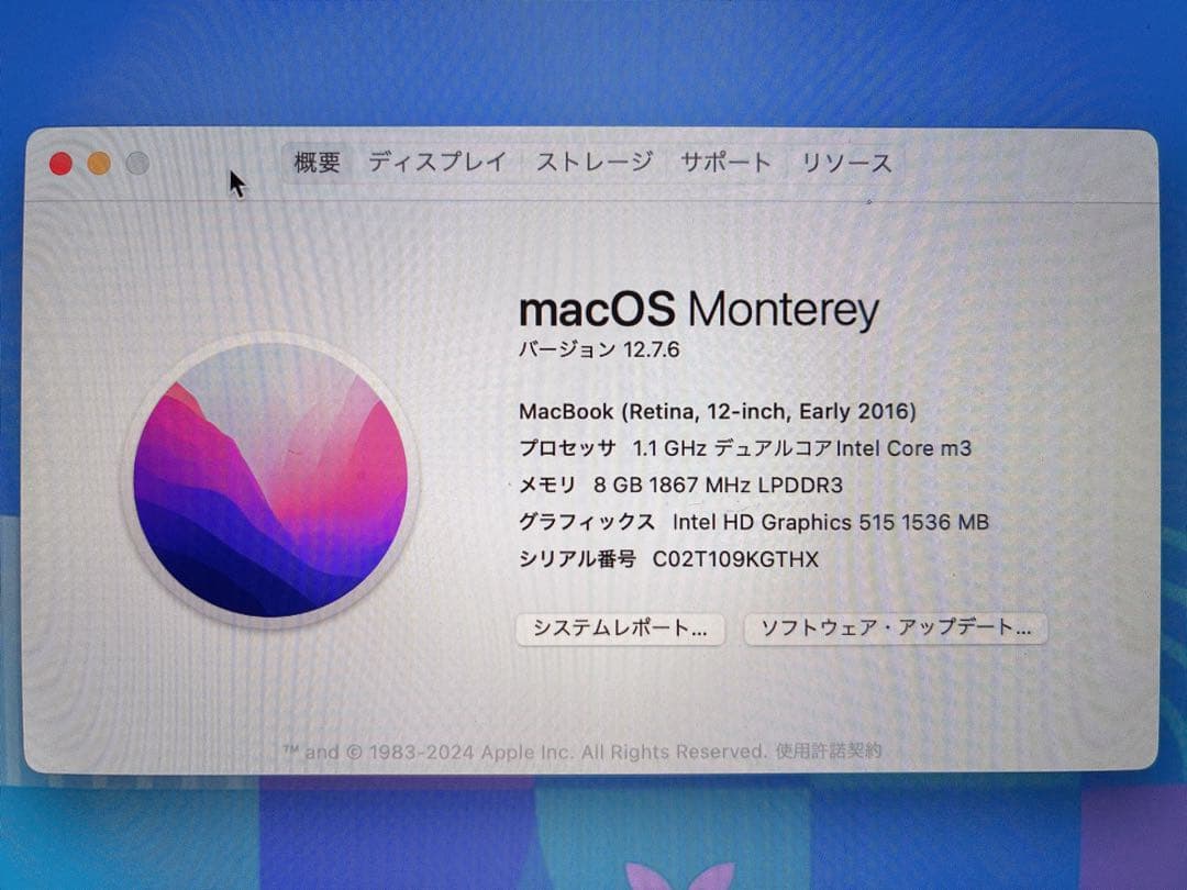 【本体のみ美品】MacBook 12インチ 2016 シルバー 256GB