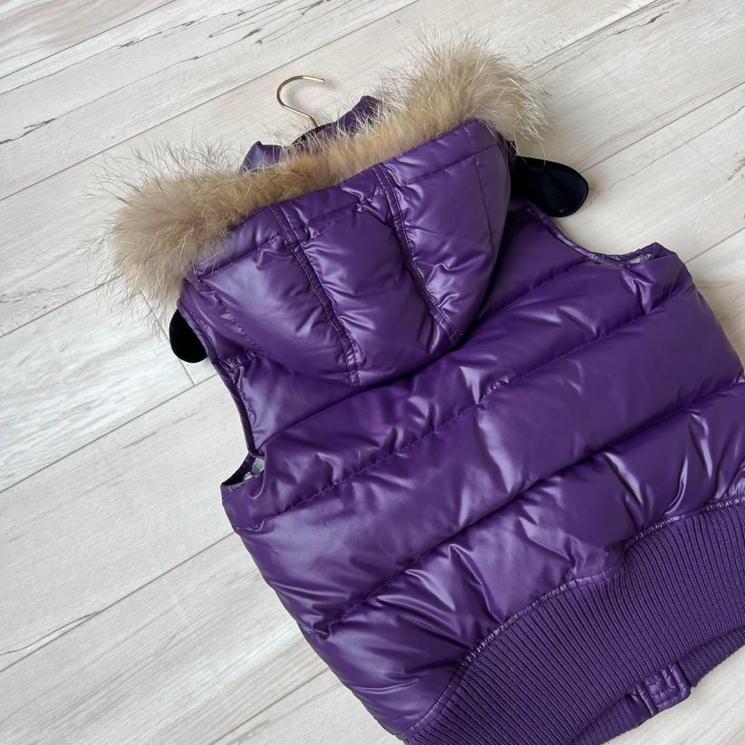 希少カラー　バーバリーブルーレーベル　ダウンベスト　ファー　チェック　2way