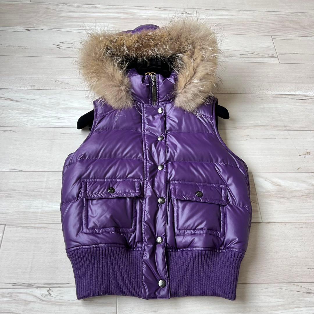 希少カラー　バーバリーブルーレーベル　ダウンベスト　ファー　チェック　2way