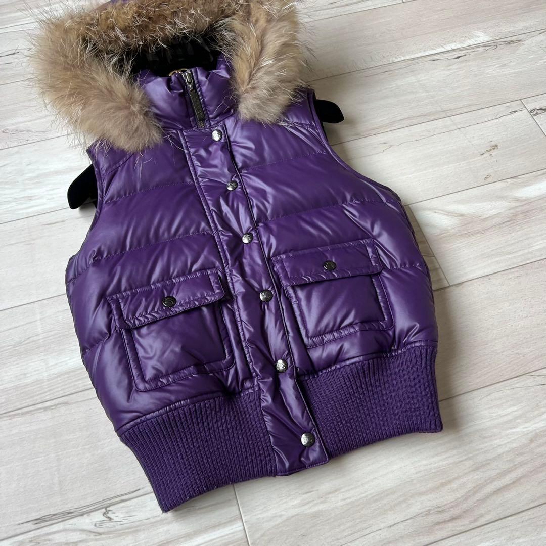 希少カラー　バーバリーブルーレーベル　ダウンベスト　ファー　チェック　2way