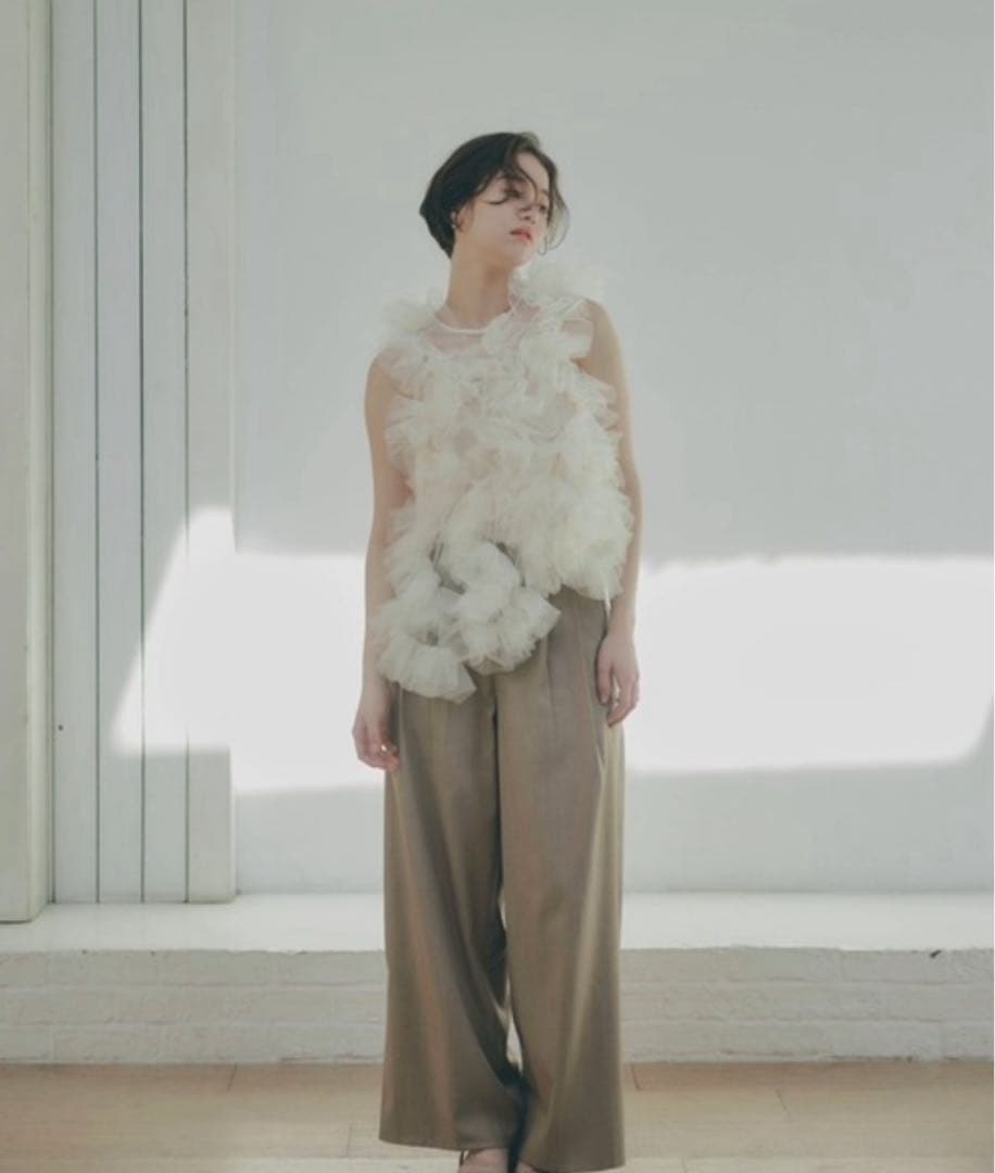 notre emor ブラウス asymmetry tulle tops