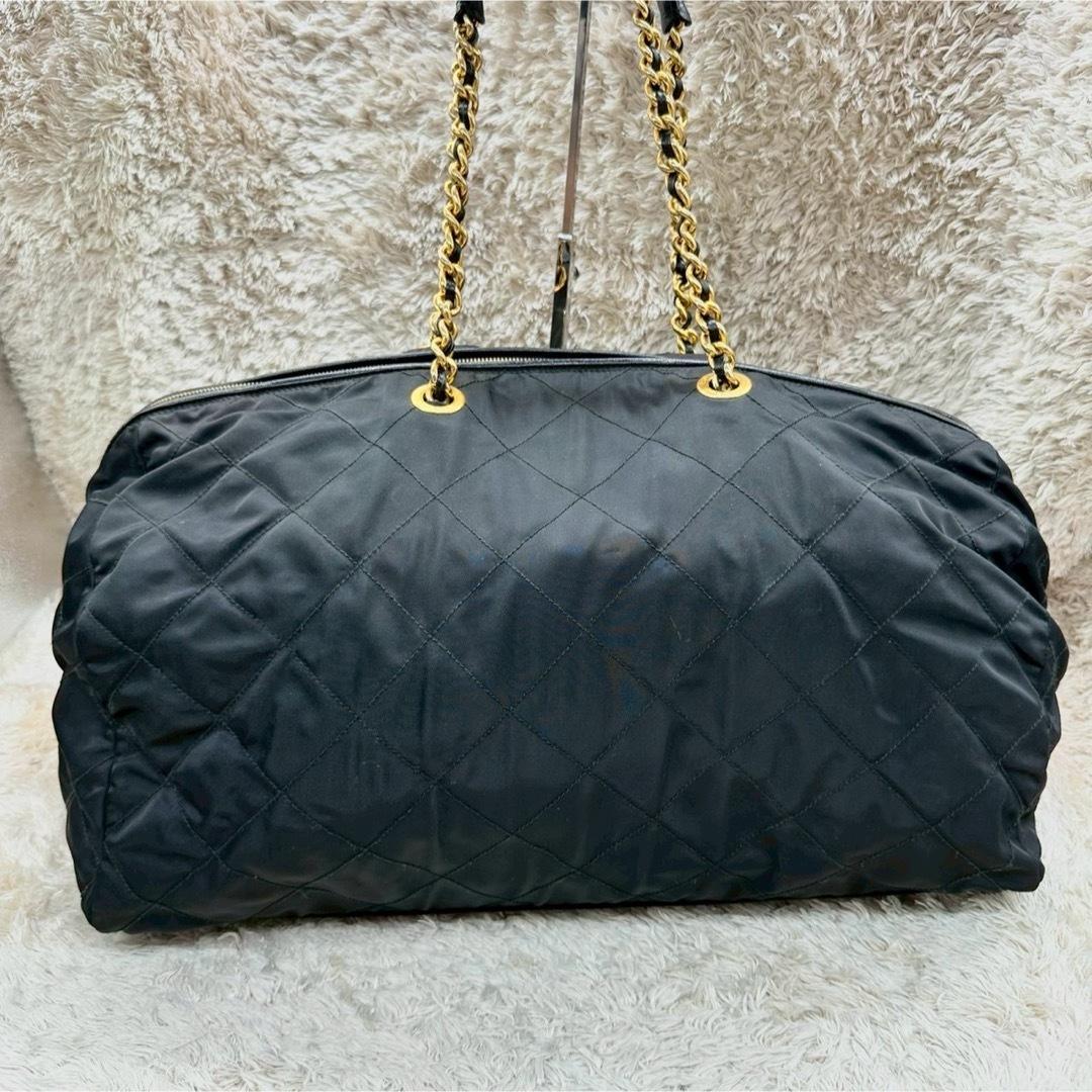 【美品】プラダ ボストンバッグ ブラック ナイロン キルティング 三角ロゴ