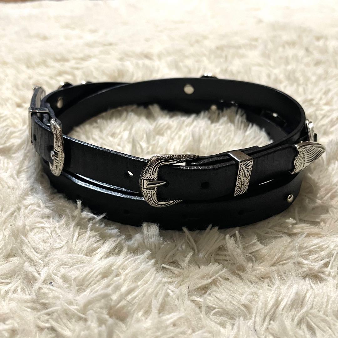 【未使用級】トーガビリリース ダブルバックル コンチョ ベルト レザー ブラック