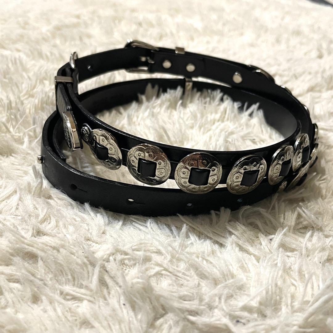 【未使用級】トーガビリリース ダブルバックル コンチョ ベルト レザー ブラック