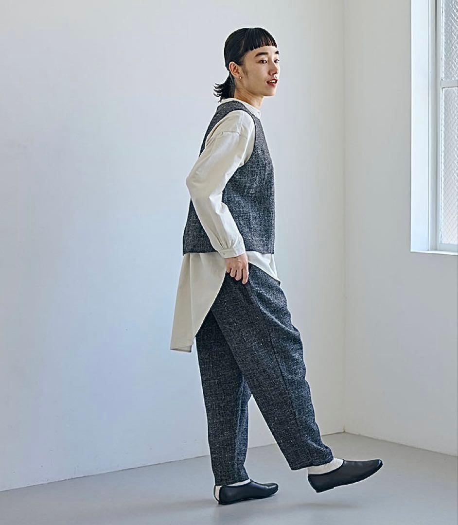 美品 中川政七商店 麻とウールツイード かぶりベスト 日本製