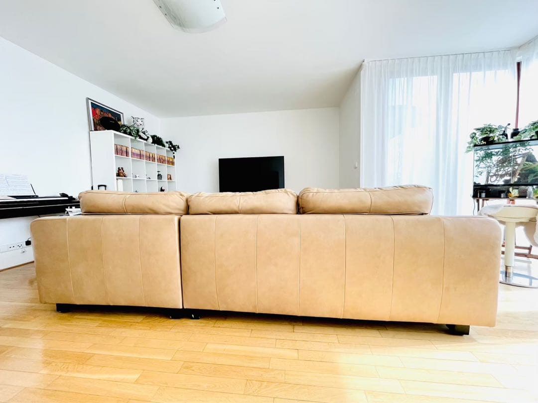 イタリア製本革仕様 L字型高級ソファー　ベージュ