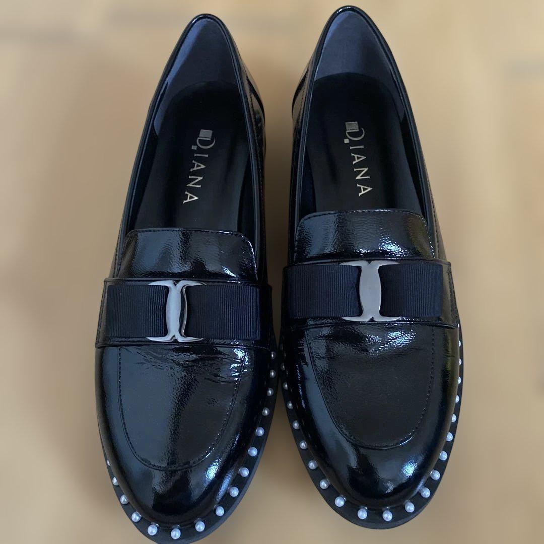 DIANA ブラックリボンローファー　25cm