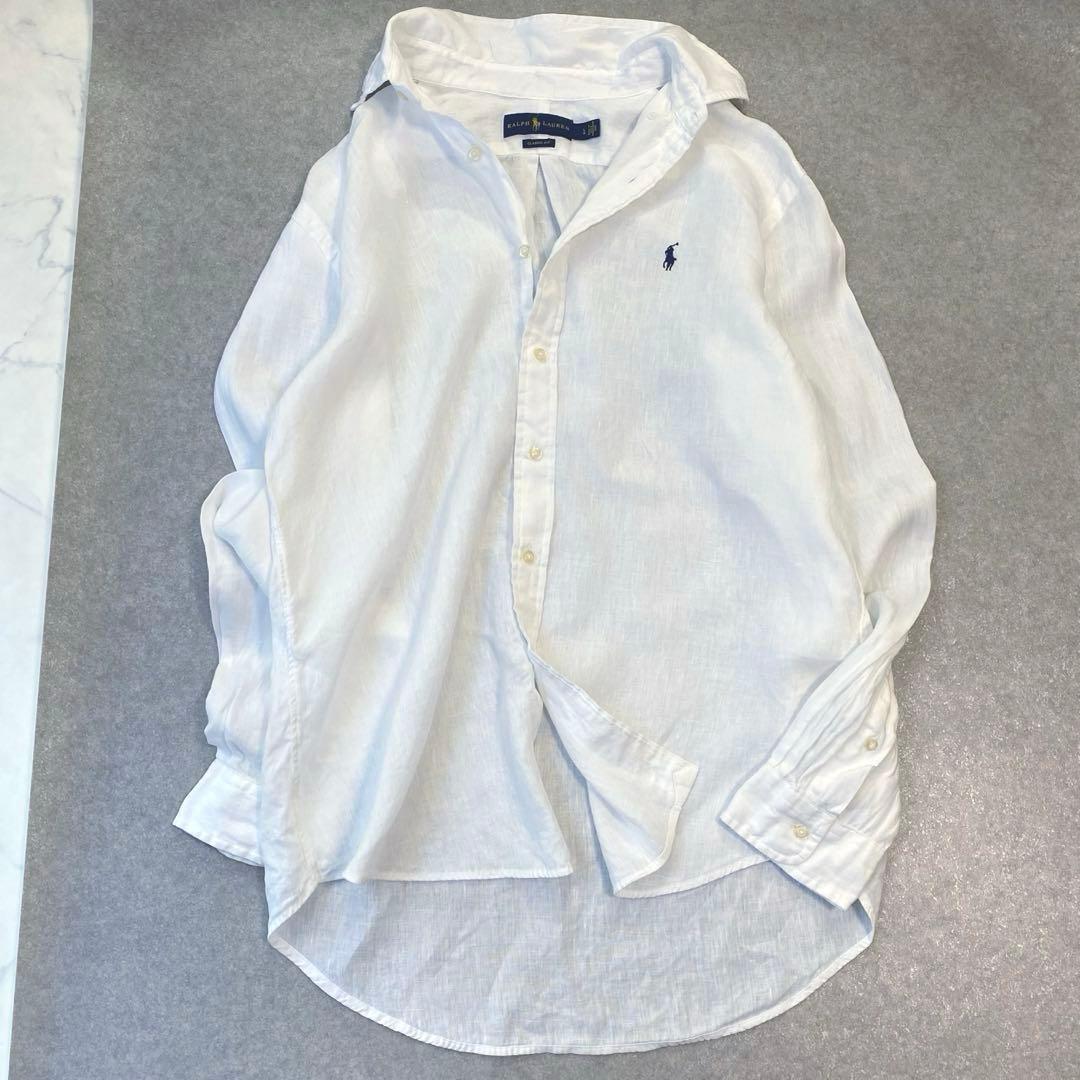 Ralph Lauren ラルフローレン　リネンシャツ　白　長袖　L