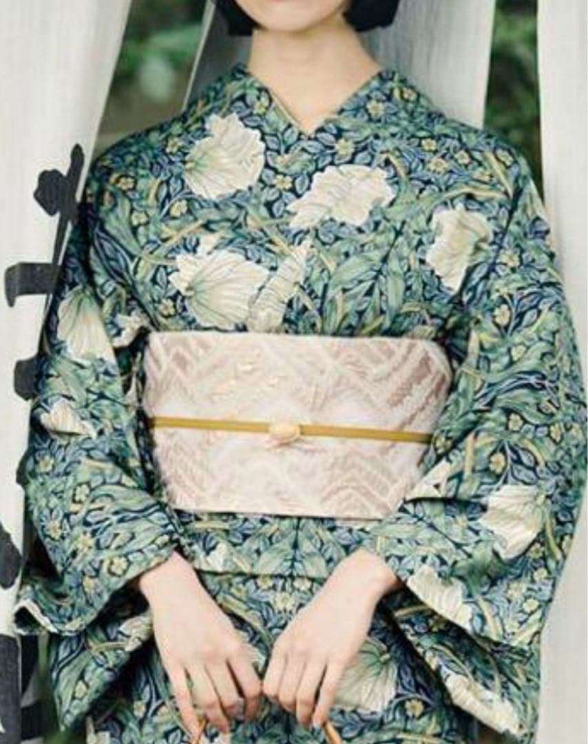 MIKI SAKURA モダン兵児帯 白ゴールド 幾何学模様