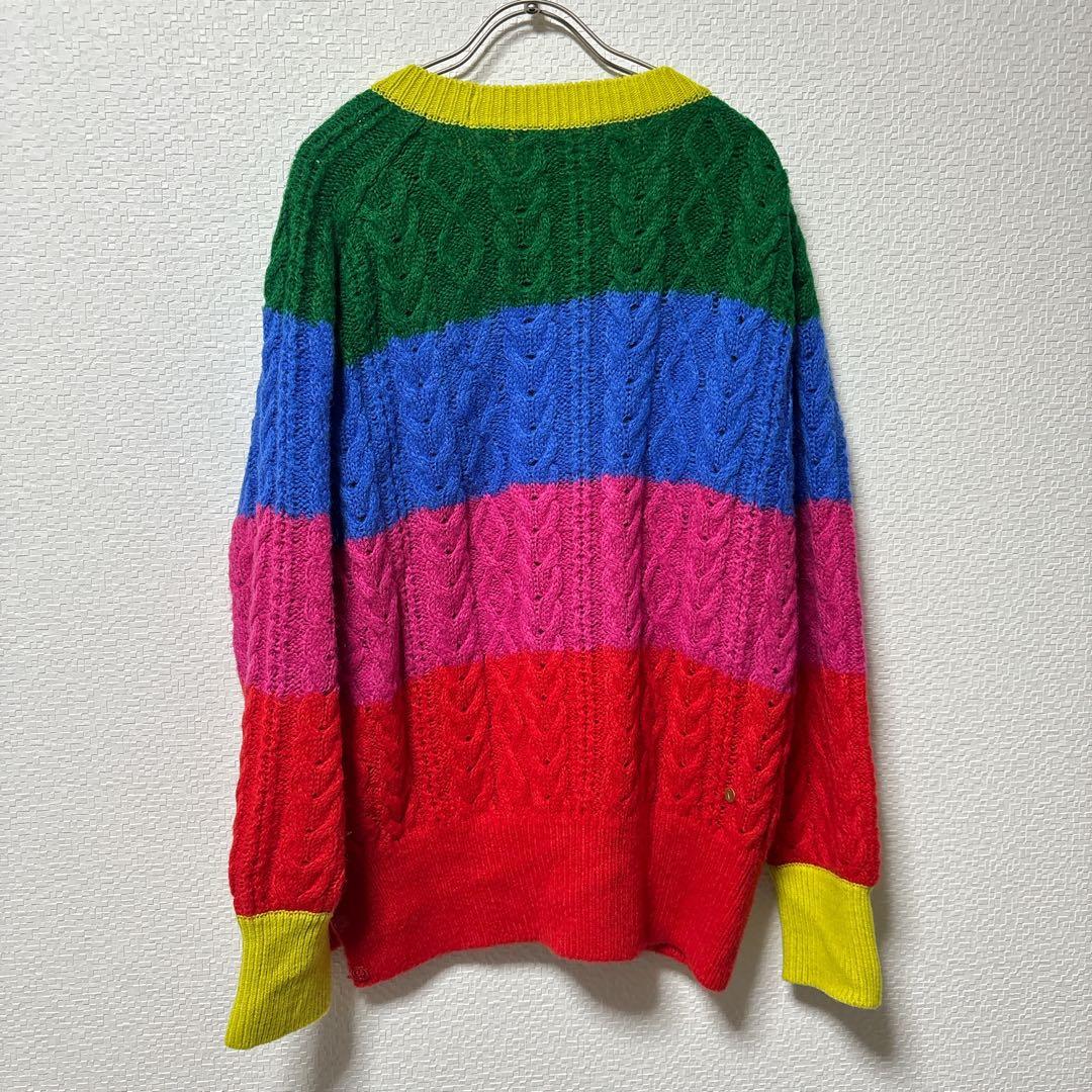 ＜MUVEIL（ミュベール）＞ 美品 マルチボーダー ニット ケーブル編み