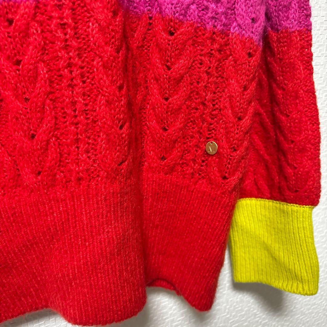 ＜MUVEIL（ミュベール）＞ 美品 マルチボーダー ニット ケーブル編み