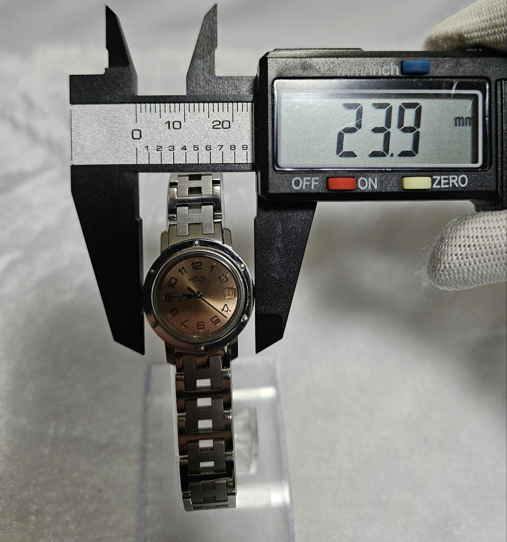 【稼働】HERMES クリッパー CL4.210 腕時計 デイト オレンジ文字盤