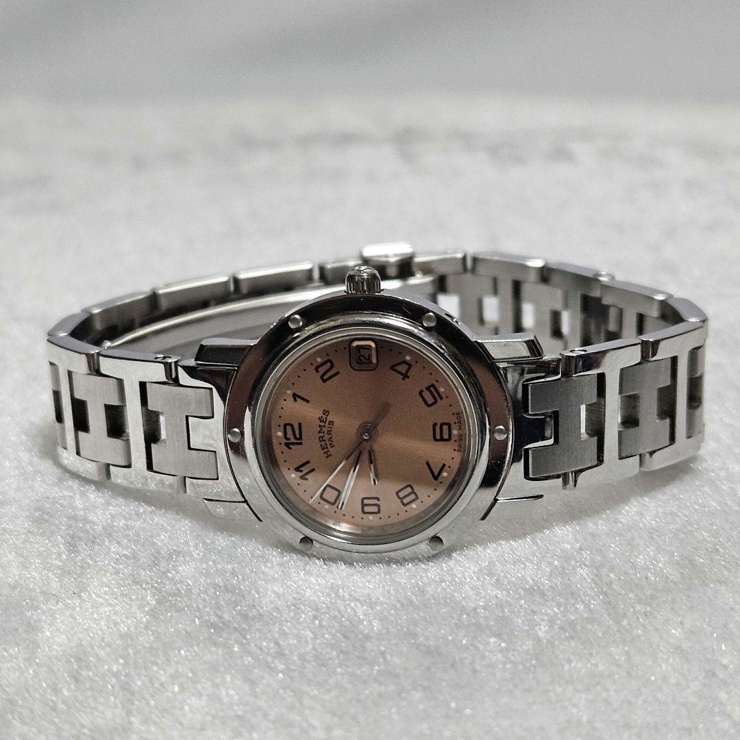 【稼働】HERMES クリッパー CL4.210 腕時計 デイト オレンジ文字盤