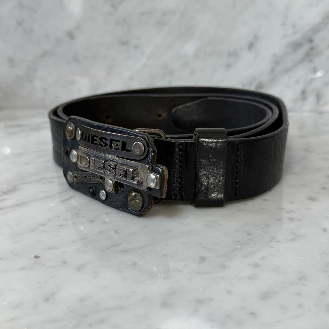 イタリア製 DIESEL ディーゼル ベルト 本革 ブラック 黒 メタル