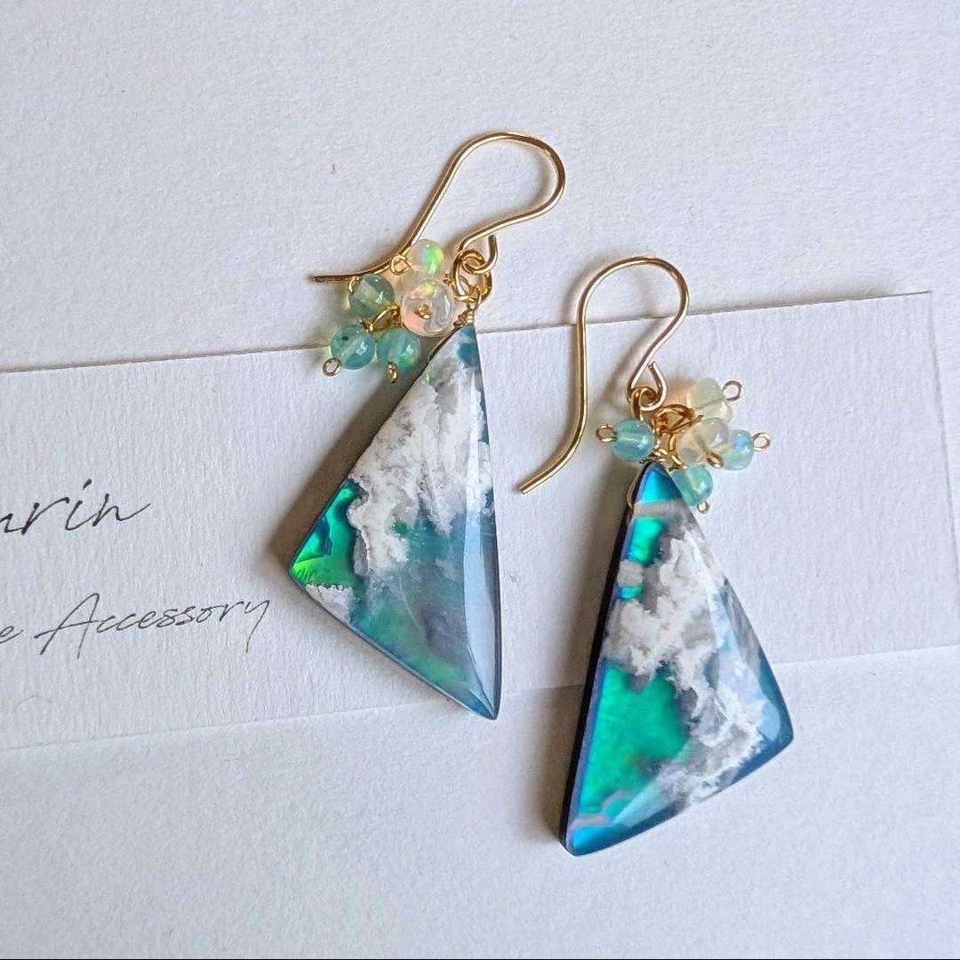 のほほん様 デンドライトオパール ローズカットピアス