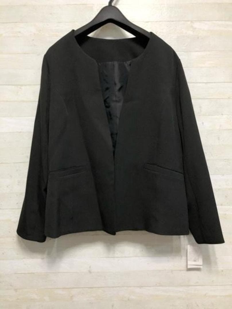 新品☆3L黒系無地ストレッチパンツスーツ上下セットお仕事・フォーマル〇B552