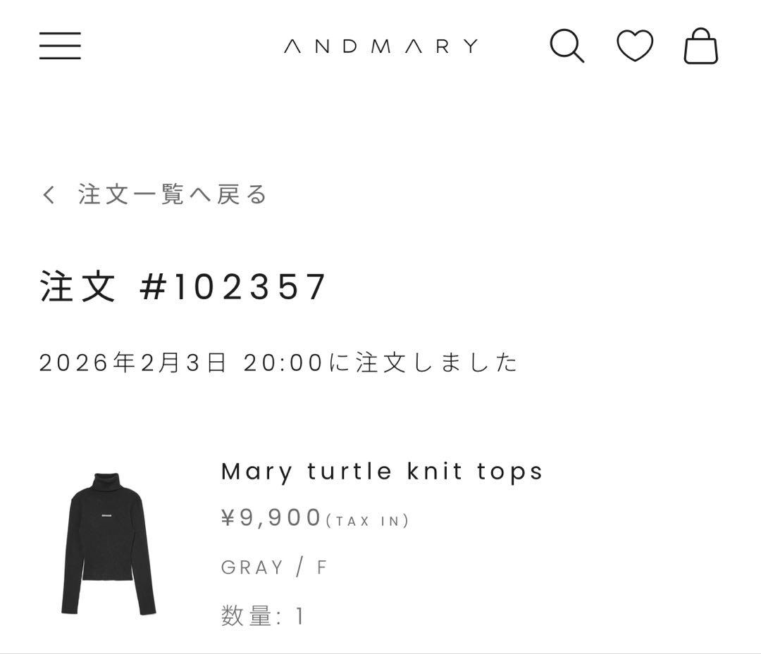 andmary Mary turtle knit tops gray グレー