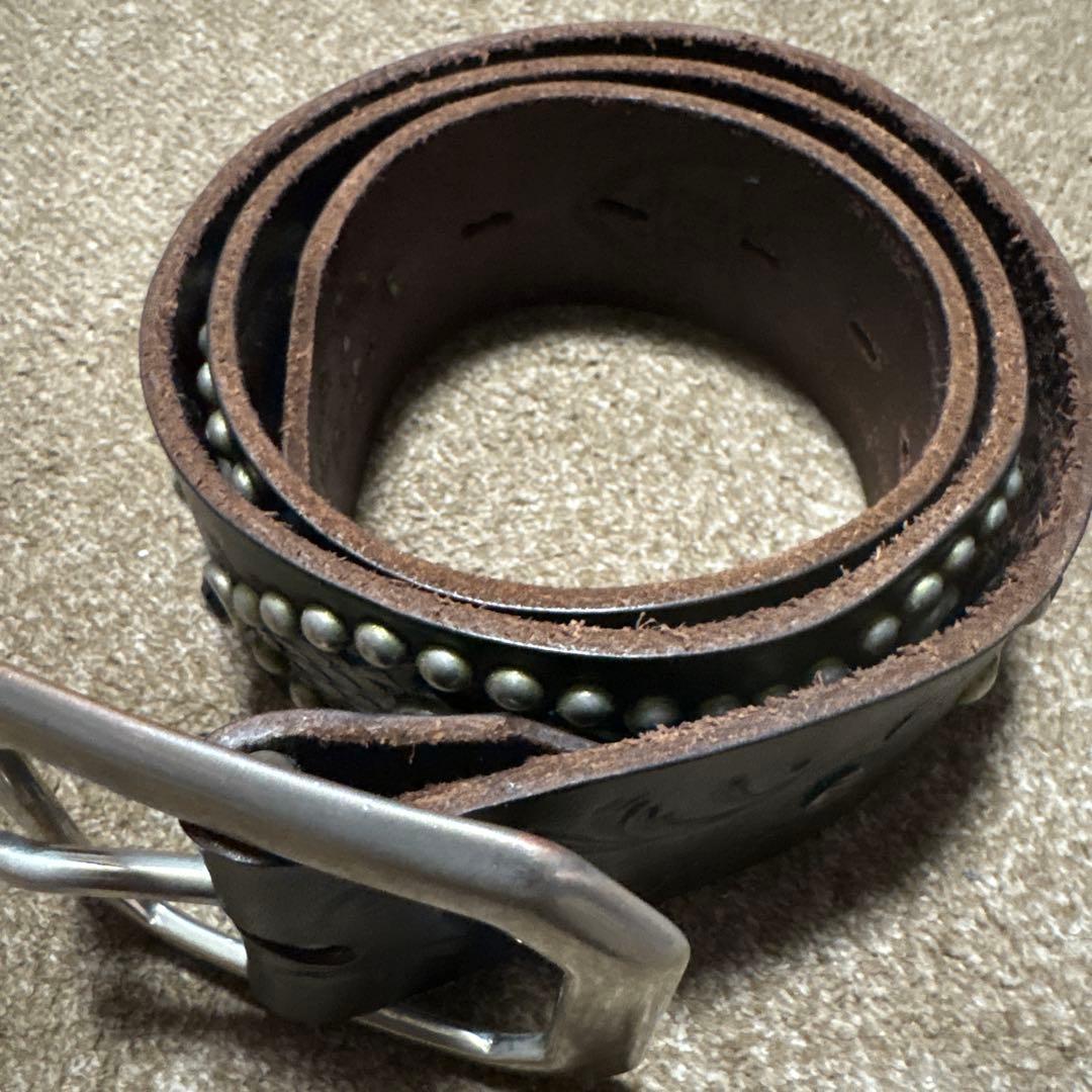 34inch カービング　ピーナッツ　HTC レザースタッズベルト　ブラック