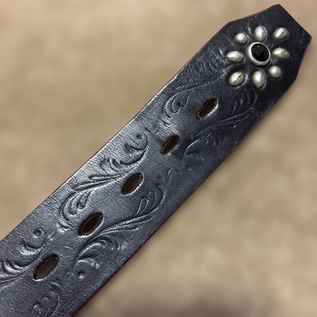 34inch カービング　ピーナッツ　HTC レザースタッズベルト　ブラック