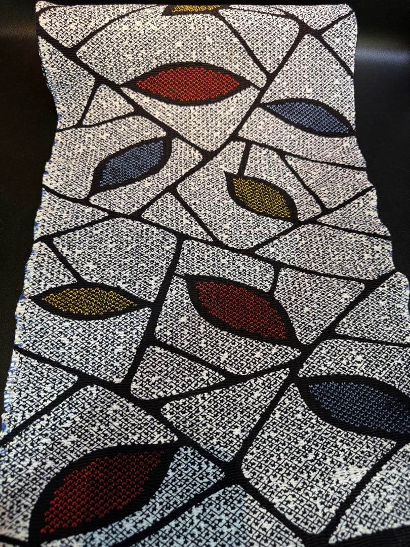 葉っぱ模様 浴衣反物　総絞り