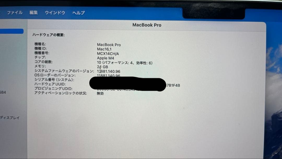 極美品 MacBook Pro M4 24GB 1TB 充放電16回