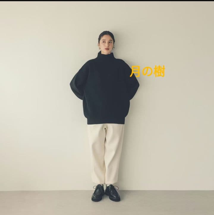 北欧、暮らしの道具店 あったかウールのミドル丈ニット ブラック ボトルネック