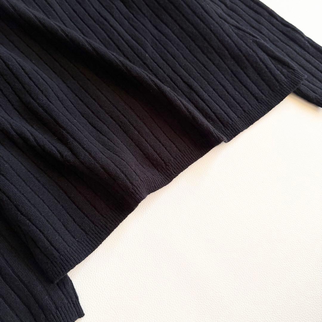 【ウィムガゼット】ウール カシミヤ混 リブVネックカーディガン 黒 リブ