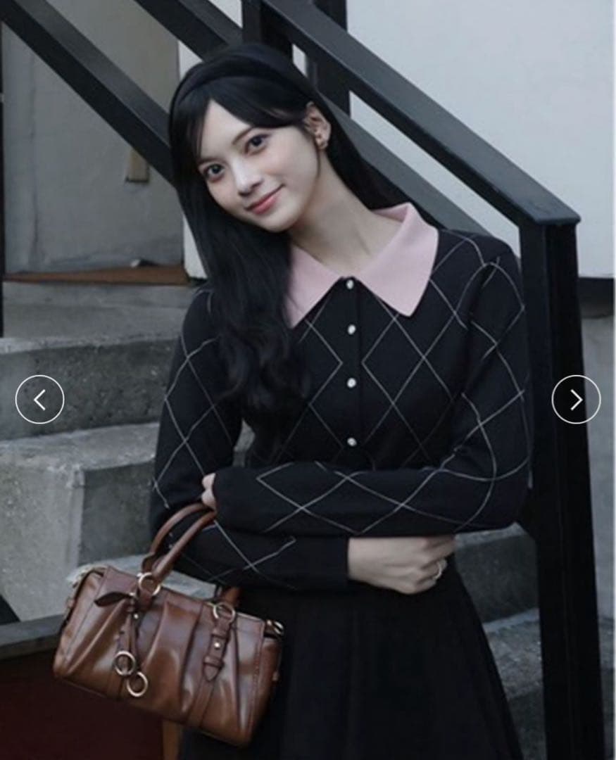 USAGI ONLINE SNIDEL アーガイルチェックカーディガン BLK