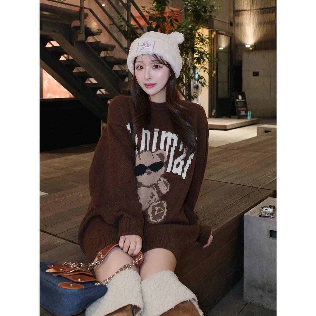 新品タグ付 ダーリッチ Danimalベアニットプルオーバー フリー ブラウン