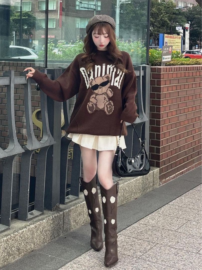 新品タグ付 ダーリッチ Danimalベアニットプルオーバー フリー ブラウン