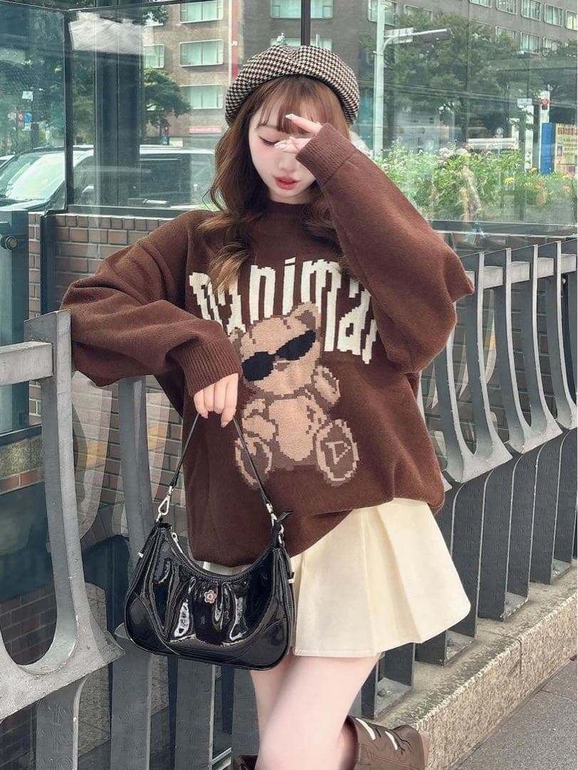 新品タグ付 ダーリッチ Danimalベアニットプルオーバー フリー ブラウン