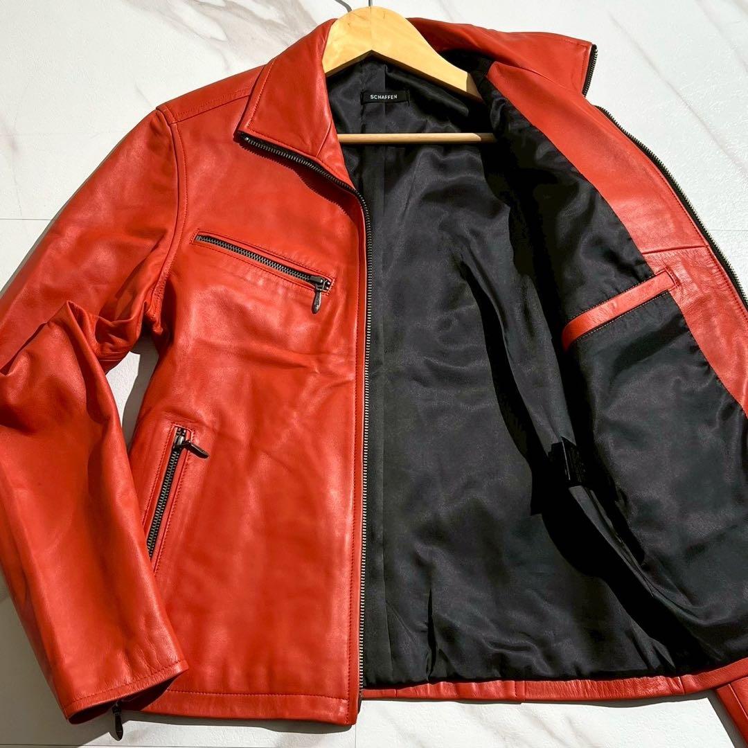 未使用級✨ SCHAFFEN 羊革 シングルライダース 赤 ラムレザー M