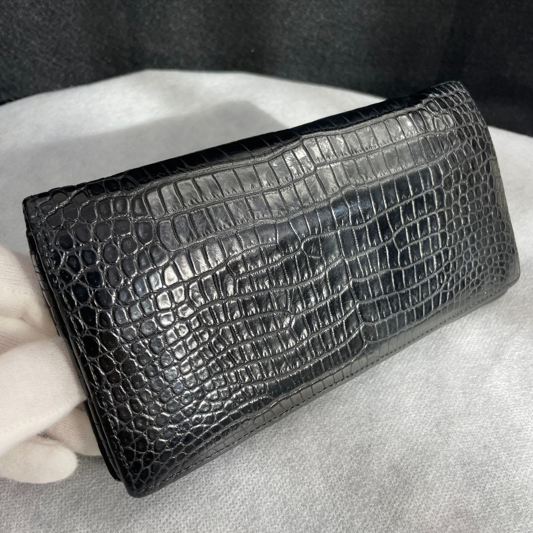 ・JRA認定・無双　ナイルクロコダイル、長財布、マット、ブラック