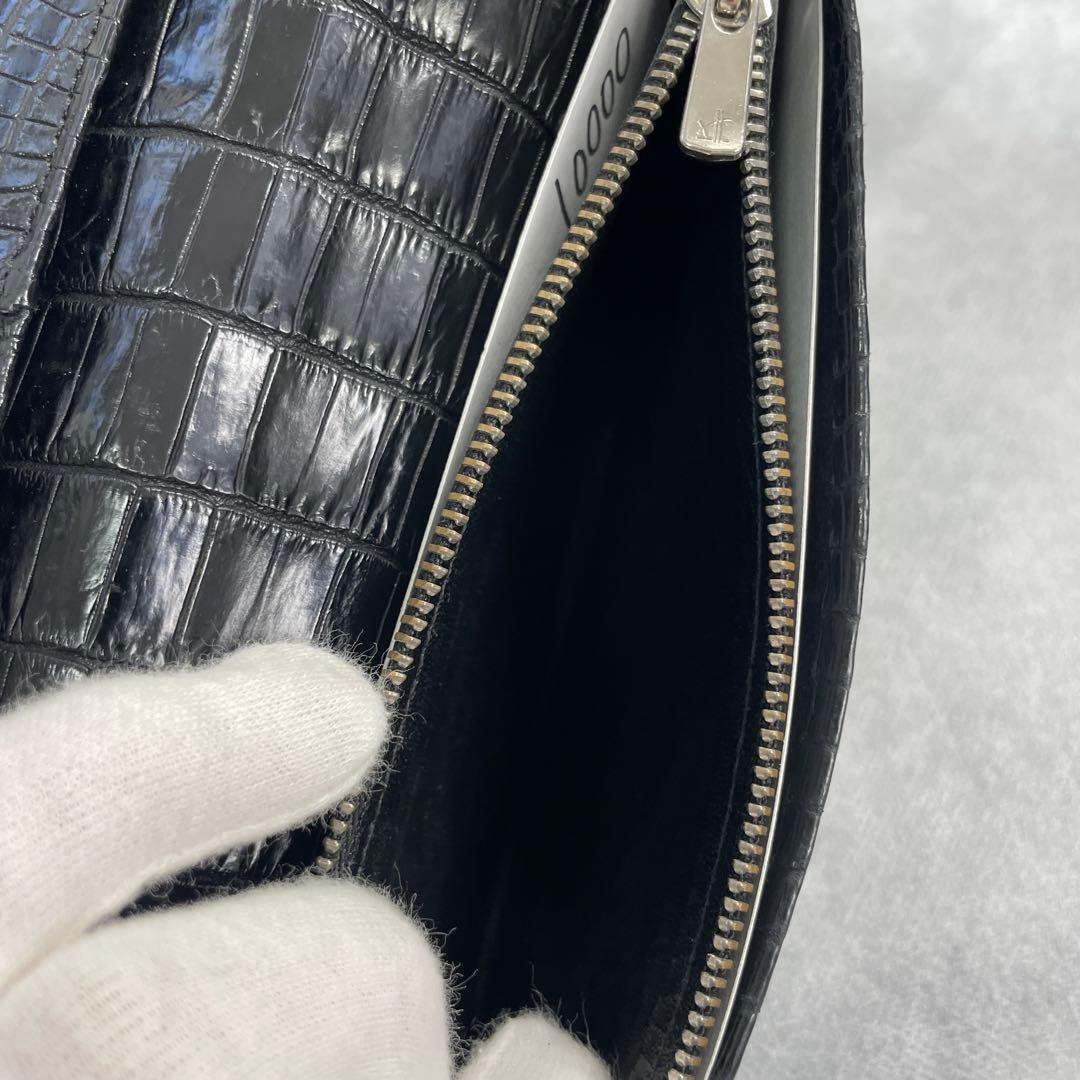 ・JRA認定・無双　ナイルクロコダイル、長財布、マット、ブラック