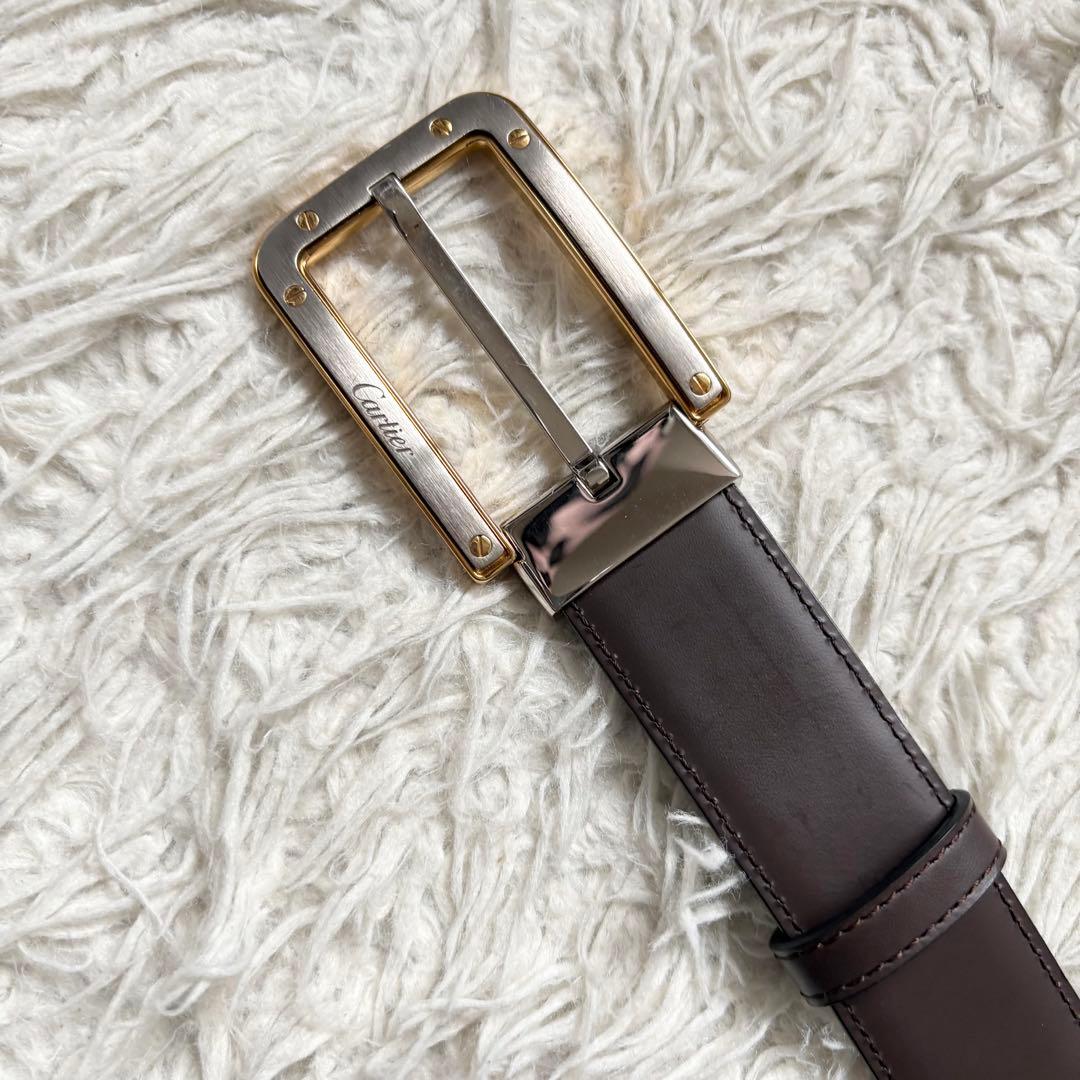美品　Cartier サントス　リバーシブルベルト　シルバーバックル　黒　茶