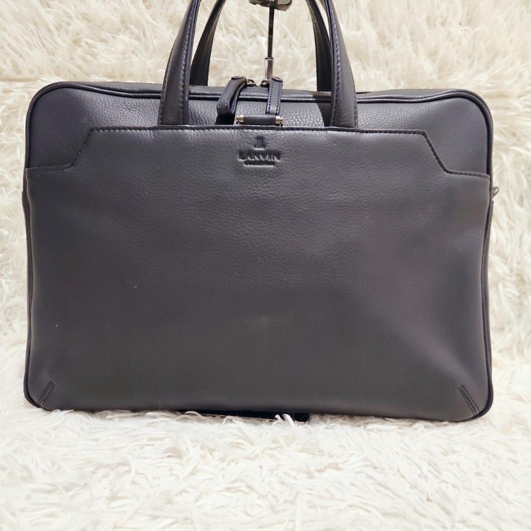 極美品 ランバン ビジネスバッグ A4可 オールレザー ネイビー PC収納 紺