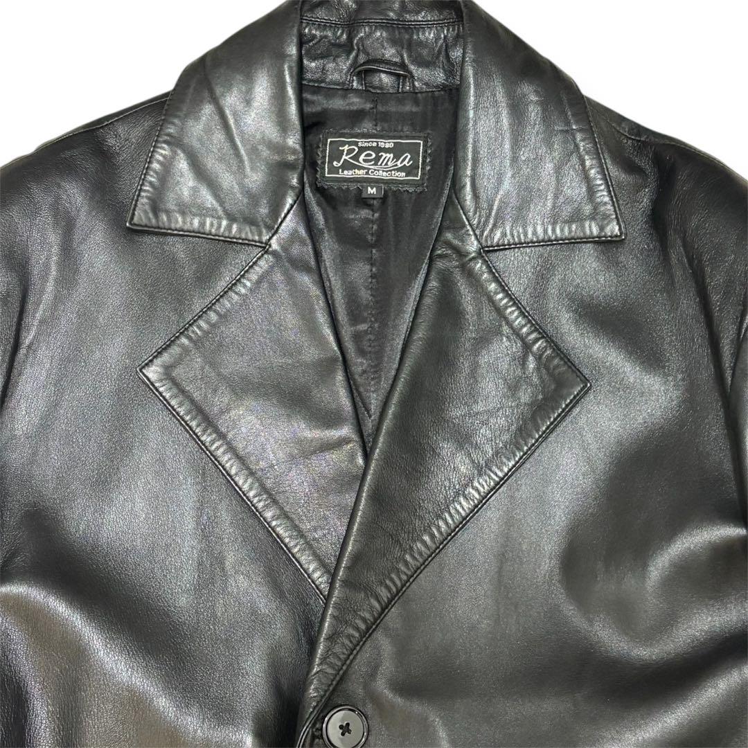 【激レア美品】　vintage 80s レザーチェスターコート　肩パッドなし