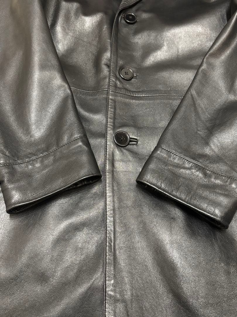 【激レア美品】　vintage 80s レザーチェスターコート　肩パッドなし