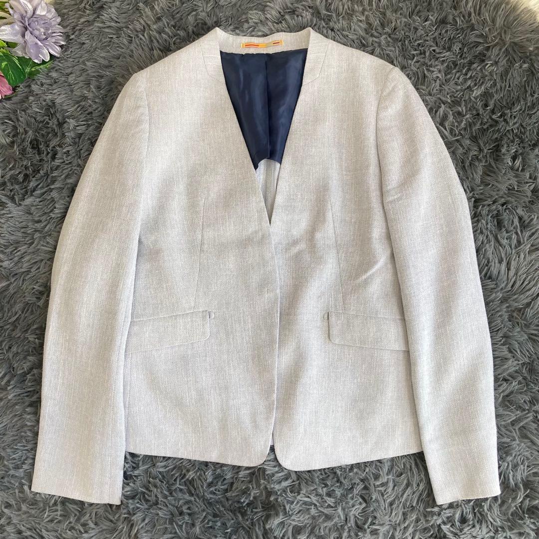 【美品】 ORIHICA RHYME ノーカラーパンツスーツ セットアップ XS