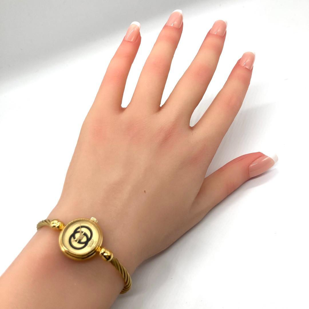 【稼動】 グッチ 腕時計 バングルウォッチ 2047.1L GG文字盤 ゴールド