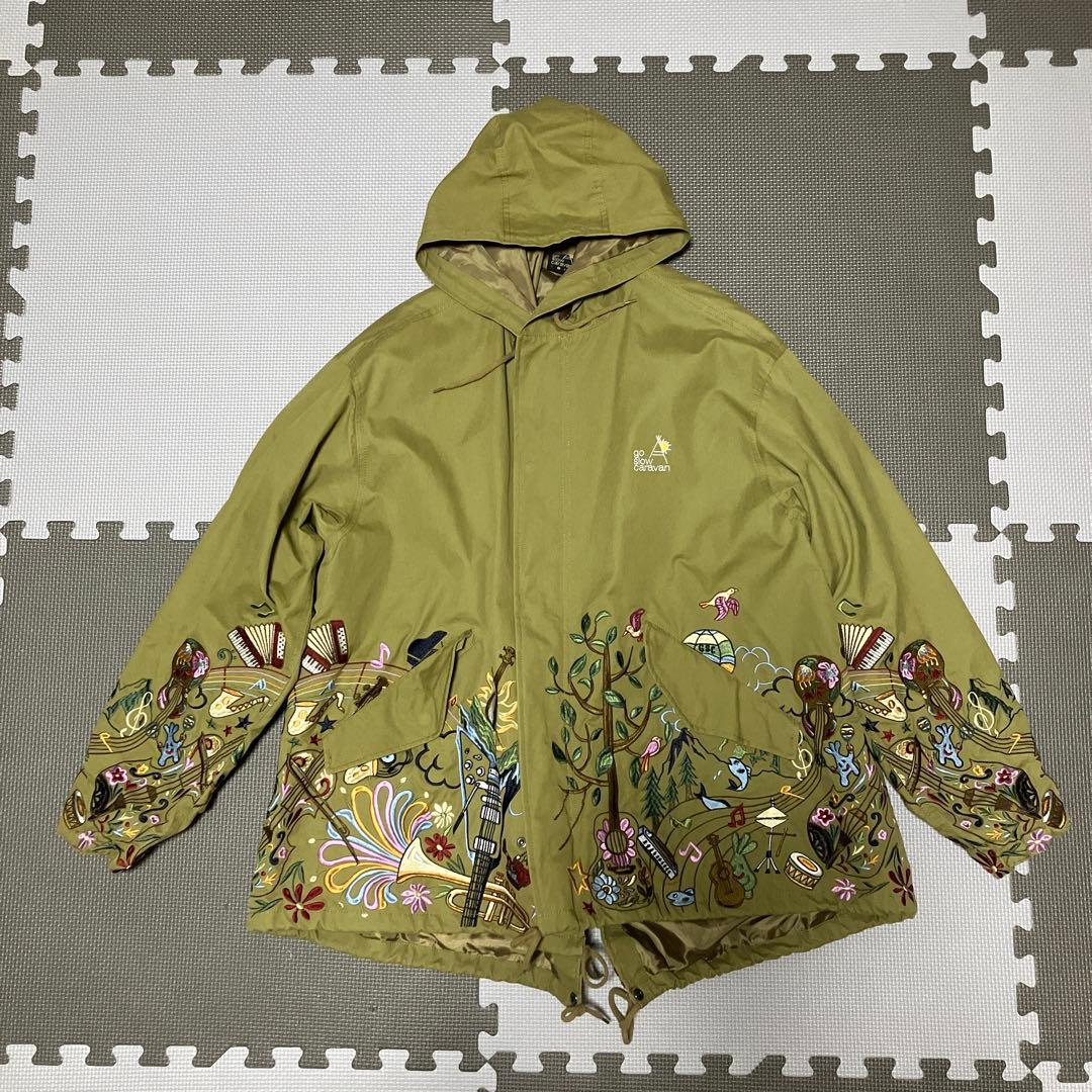 超美品 go slow caravan コードクロスパネル 刺繍 モッズコート