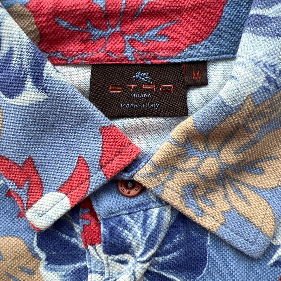 ETROメンズ花柄アロハ半袖ポロシャツ M美品